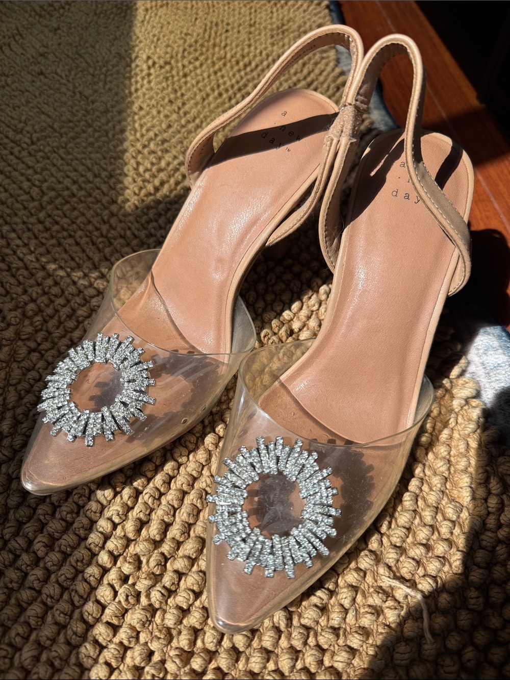 Clear Nude Slingback Flats with Crystal Accent